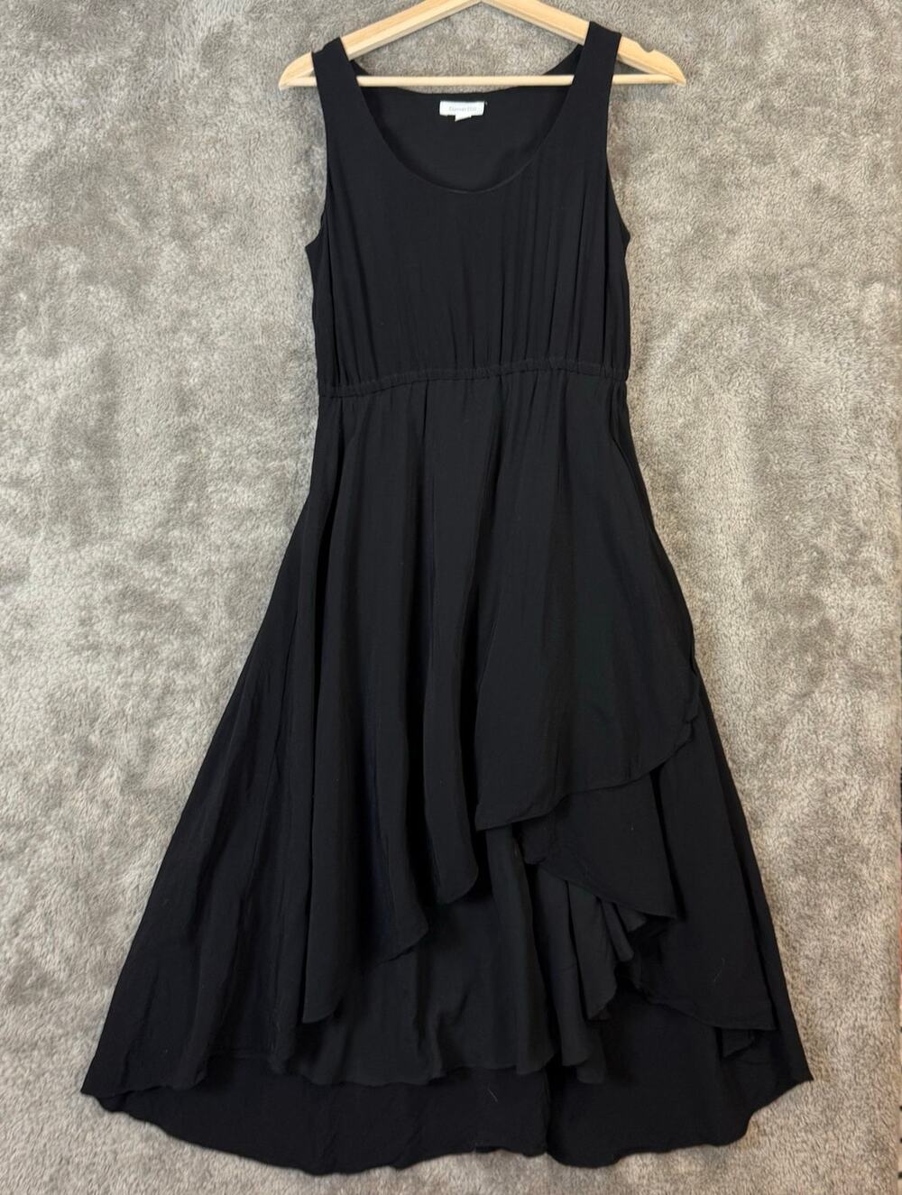 Garnet Hill Black Waterfall Dress 6 Viscose Sleeveless Flowy